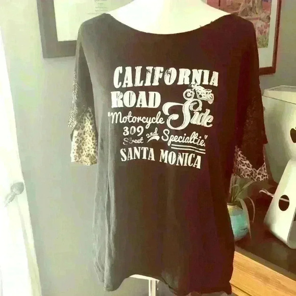 Super Cool Free People Black / Leopard T Shirt - Picture 1 of 8